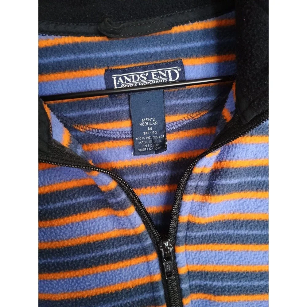 Lands End Men's Fleece Pullover Striped Quarter Zip Large With Pockets Vintage?
